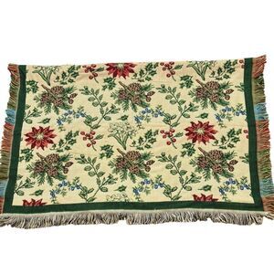 American Weavers Vintage Poinsettia Fringe End‎ Blanket